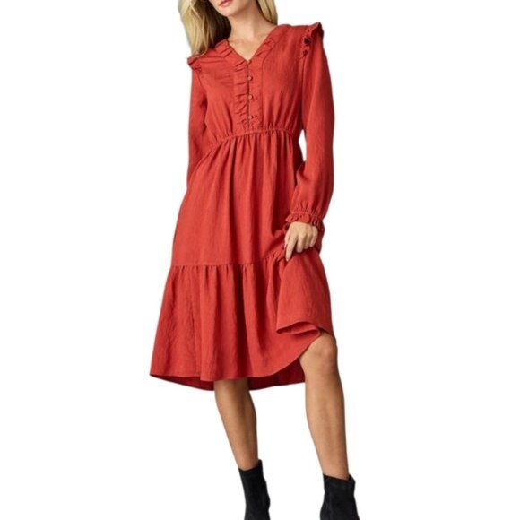 DownEast Elora Long Sleeve Dress In Red Ochre Size XL - Picture 9 of 9